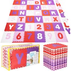 Springos Speelmat | Speelmat Foam | Puzzelmat | 36 Stukken | Letters & Cijfers | 175 x 175 cm | Roze/Rood/Paars/Wit